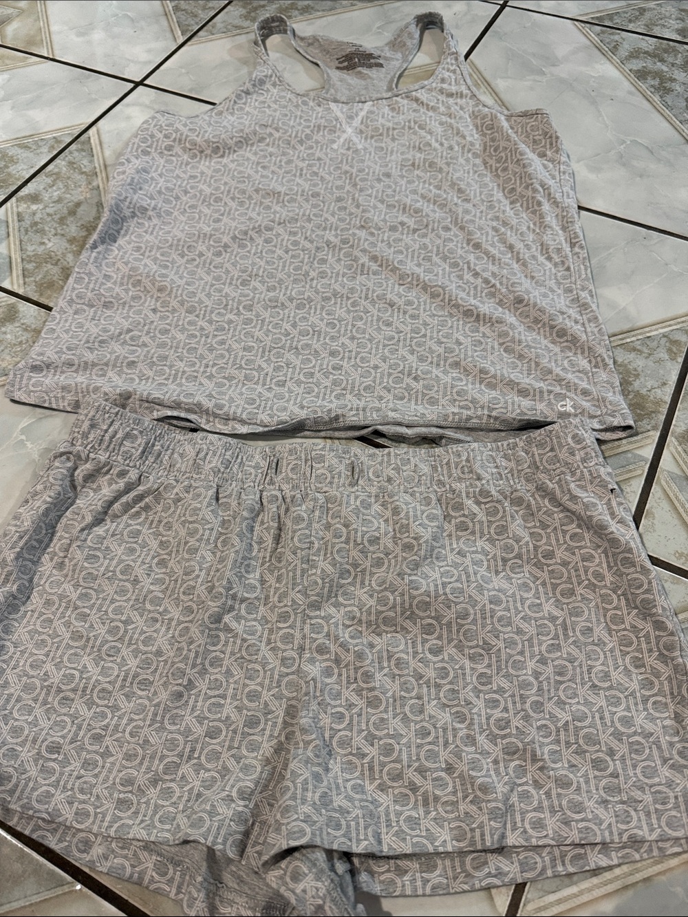 Calvin Klein Light Gray Monogram Tank and Shorts Lounge Set